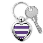 Horizontal Stripes - White and Dark Lavender Violet Key Chain (Heart)