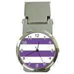 Horizontal Stripes - White and Dark Lavender Violet Money Clip Watch