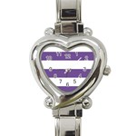 Horizontal Stripes - White and Dark Lavender Violet Heart Italian Charm Watch