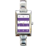Horizontal Stripes - White and Dark Lavender Violet Rectangle Italian Charm Watch