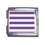 Horizontal Stripes - White and Dark Lavender Violet Mega Link Italian Charm (18mm)