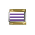 Horizontal Stripes - White and Dark Lavender Violet Gold Trim Italian Charm (9mm)