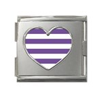 Horizontal Stripes - White and Dark Lavender Violet Mega Link Heart Italian Charm (18mm)