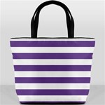 Horizontal Stripes - White and Dark Lavender Violet Bucket Bag