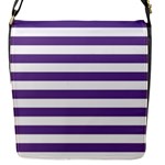 Horizontal Stripes - White and Dark Lavender Violet Flap Closure Messenger Bag (S)