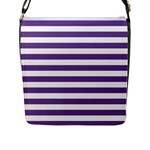 Horizontal Stripes - White and Dark Lavender Violet Flap Closure Messenger Bag (L)