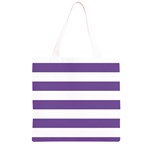 Horizontal Stripes - White and Dark Lavender Violet Grocery Light Tote Bag