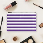 Horizontal Stripes - White and Dark Lavender Violet Cosmetic Bag (M)