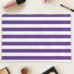 Horizontal Stripes - White and Dark Lavender Violet Cosmetic Bag (XXL)