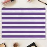 Horizontal Stripes - White and Dark Lavender Violet Cosmetic Bag (XXXL)