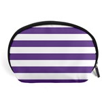 Horizontal Stripes - White and Dark Lavender Violet Accessory Pouch (Large)