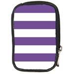 Horizontal Stripes - White and Dark Lavender Violet Compact Camera Leather Case