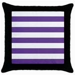 Horizontal Stripes - White and Dark Lavender Violet Throw Pillow Case (Black)