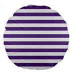 Horizontal Stripes - White and Dark Lavender Violet Large 18  Premium Round Cushion