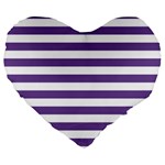 Horizontal Stripes - White and Dark Lavender Violet Large 19  Premium Flano Heart Shape Cushion