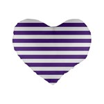 Horizontal Stripes - White and Dark Lavender Violet Standard 16  Premium Flano Heart Shape Cushion