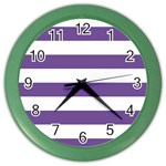Horizontal Stripes - White and Dark Lavender Violet Color Wall Clock