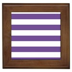 Horizontal Stripes - White and Dark Lavender Violet Framed Tile