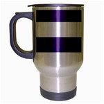 Horizontal Stripes - White and Dark Lavender Violet Travel Mug (Silver Gray)