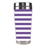 Horizontal Stripes - White and Dark Lavender Violet Stainless Steel Travel Tumbler
