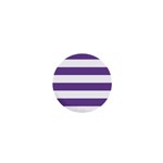 Horizontal Stripes - White and Dark Lavender Violet 1  Mini Button