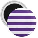 Horizontal Stripes - White and Dark Lavender Violet 3  Magnet