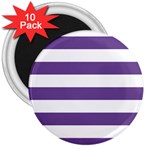 Horizontal Stripes - White and Dark Lavender Violet 3  Magnet (10 pack)