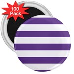 Horizontal Stripes - White and Dark Lavender Violet 3  Magnet (100 pack)