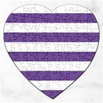 Horizontal Stripes - White and Dark Lavender Violet Jigsaw Puzzle (Heart)