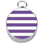 Horizontal Stripes - White and Dark Lavender Violet Silver Compass