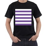Horizontal Stripes - White and Dark Lavender Violet Men s T-Shirt (Black)