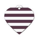 Horizontal Stripes - White and Eggplant Violet Dog Tag Heart (One Side)