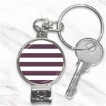 Horizontal Stripes - White and Eggplant Violet Nail Clippers Key Chain