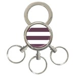 Horizontal Stripes - White and Eggplant Violet 3-Ring Key Chain