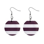 Horizontal Stripes - White and Eggplant Violet 1  Button Earrings