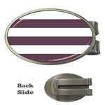 Horizontal Stripes - White and Eggplant Violet Money Clip (Oval)
