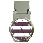 Horizontal Stripes - White and Eggplant Violet Money Clip Watch