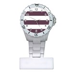 Horizontal Stripes - White and Eggplant Violet Nurses Watch