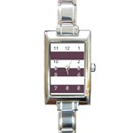 Horizontal Stripes - White and Eggplant Violet Rectangle Italian Charm Watch