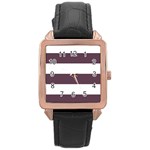 Horizontal Stripes - White and Eggplant Violet Rose Gold Leather Watch