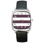 Horizontal Stripes - White and Eggplant Violet Square Metal Watch