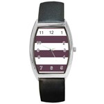 Horizontal Stripes - White and Eggplant Violet Barrel Style Metal Watch