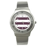 Horizontal Stripes - White and Eggplant Violet Stainless Steel Watch