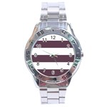 Horizontal Stripes - White and Eggplant Violet Stainless Steel Analogue Watch
