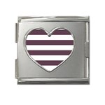 Horizontal Stripes - White and Eggplant Violet Mega Link Heart Italian Charm (18mm)