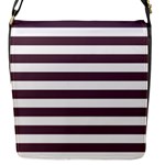 Horizontal Stripes - White and Eggplant Violet Flap Closure Messenger Bag (S)