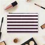 Horizontal Stripes - White and Eggplant Violet Cosmetic Bag (M)