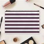 Horizontal Stripes - White and Eggplant Violet Cosmetic Bag (L)