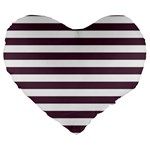 Horizontal Stripes - White and Eggplant Violet Large 19  Premium Heart Shape Cushion