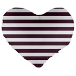 Horizontal Stripes - White and Eggplant Violet Large 19  Premium Flano Heart Shape Cushion